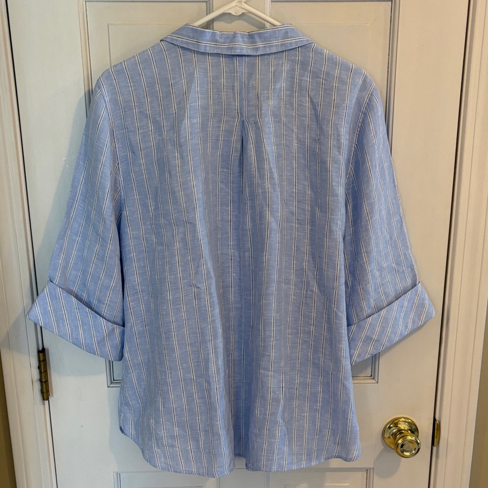 Linen Chicos size 3 / xl Striped Casual Button-Down Shirt like new - Picture 5 of 6